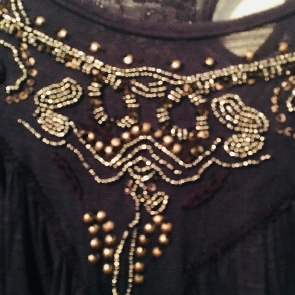 EUC Free people navy beaded top. No flaws - Picture 2 of 4